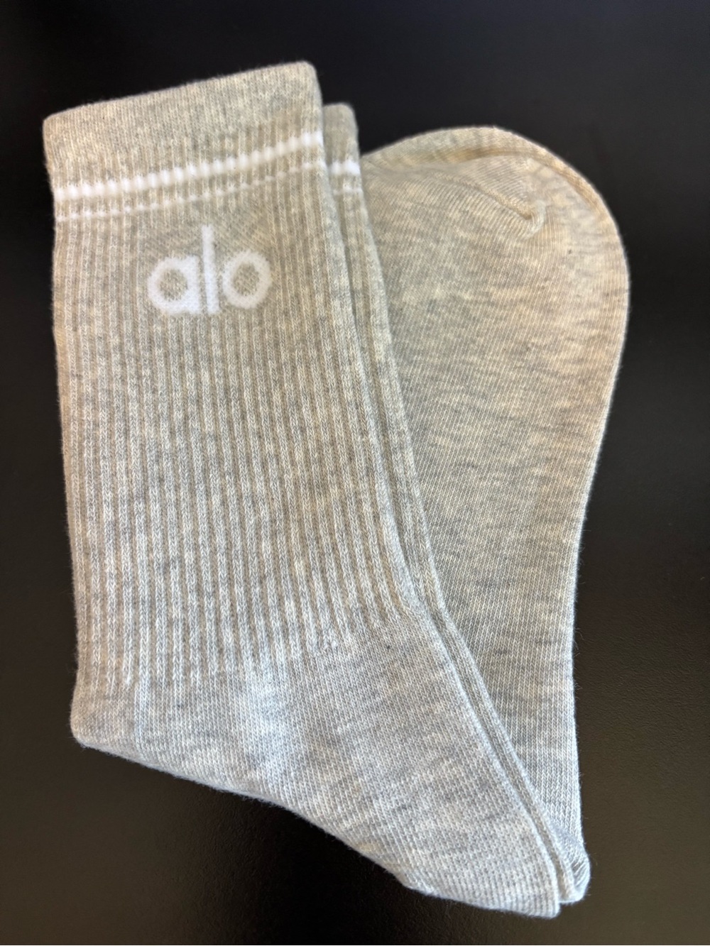 ALO Yoga Crew Socks in Heather Gray - Logo Athletic Socks - Picture 5 of 5